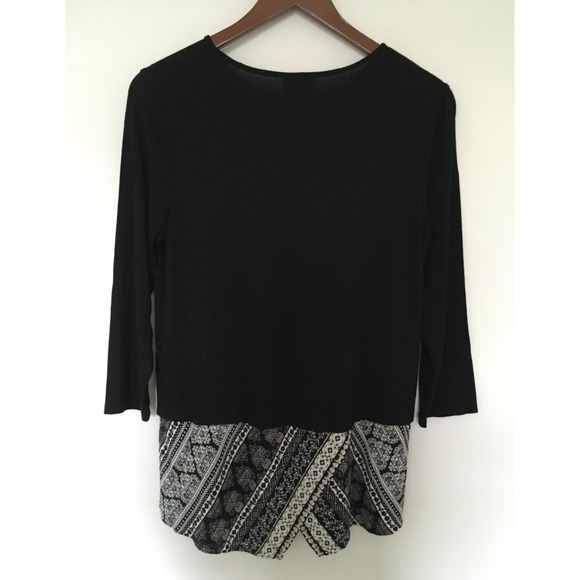 J.Jill wearever collection top Sz S Black 3/4 Sleeve with Floral Cross over Hem - Picture 4 of 8